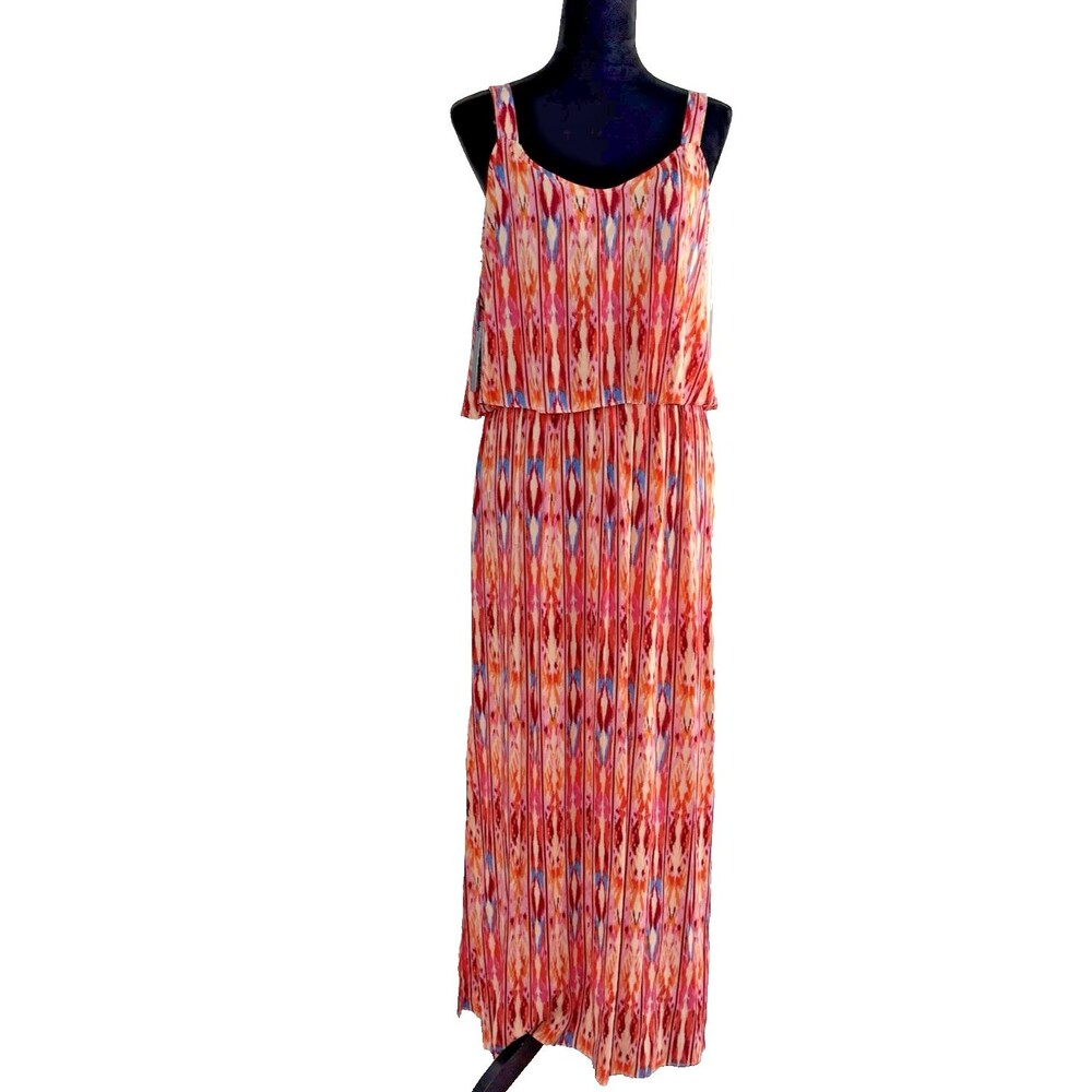 Caribbean Joe Womens Maxi Dress S Tropical Ikat Print Sleeveless Beach Resort
